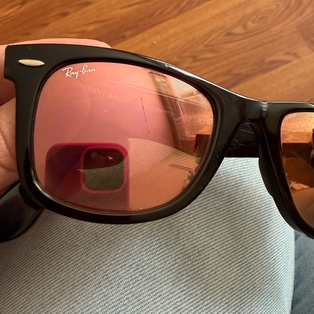 Ray-Ban Black Frame Sunglasses with Pink Mirrored Lenses - Picture 3 of 6
